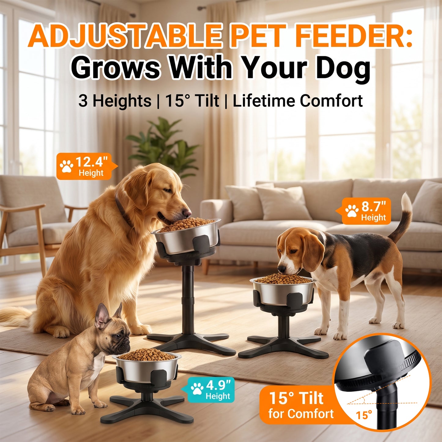 Tolobeve Adjustable Elevated Dog Bowl Stand with Tilted Design for Medium & Large Dogs,Black