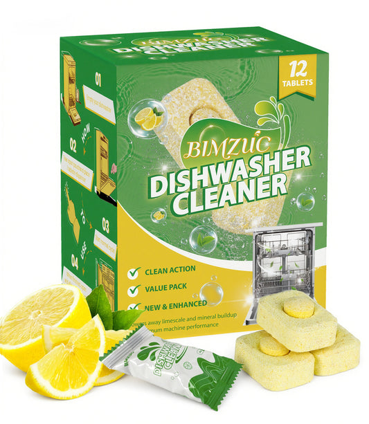 BIMZUC Dishwasher Cleaner Tablets (12 Pack), Deep Clean, Remove Limescale and Odors, Lemon Scent