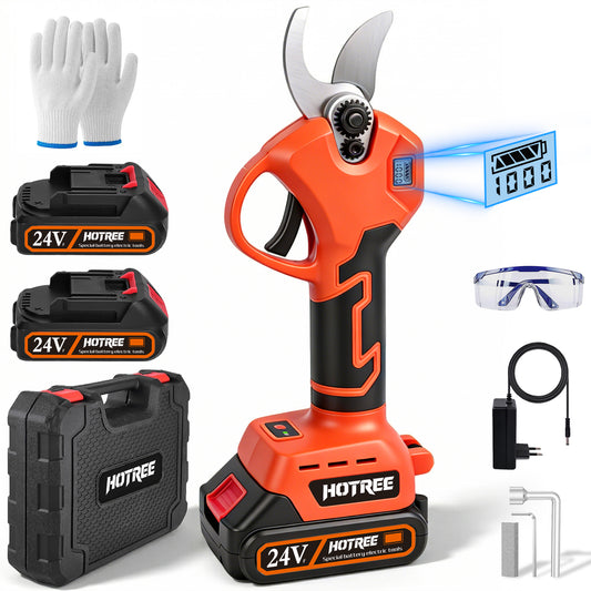 HOTREE Cordless Electric Pruning Shears with 2 Batteries, Adjustable 0.8 to 1.2 Inch Cutting Capacity and for Garden Orange