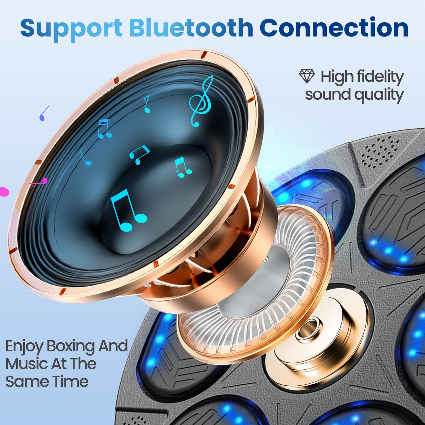 OPMUKIN Music Boxing Machine, Workout Equipment with LED Guidance, Touch Control, Bluetooth Audio, for Adults, Family Games, Black