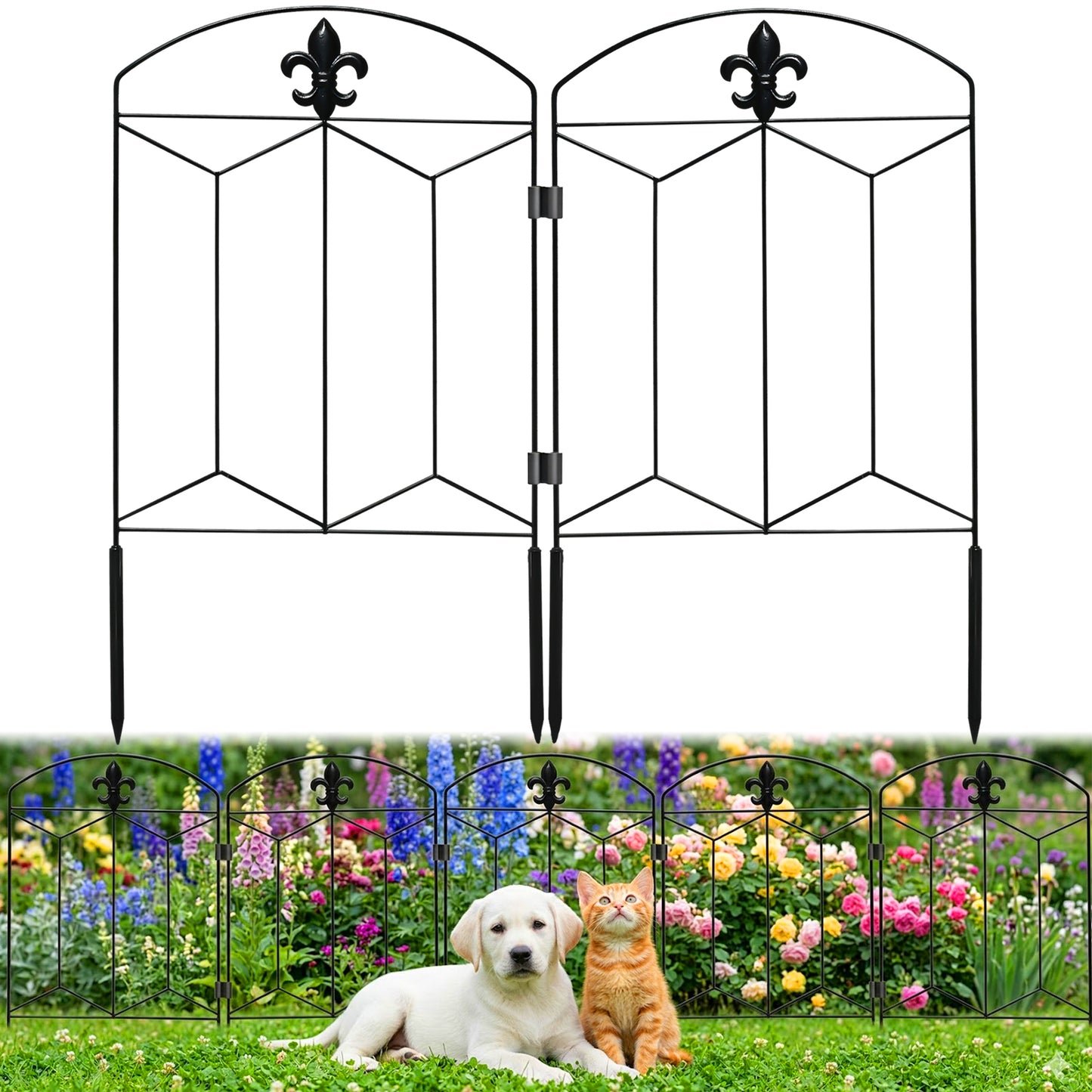 OHHANI Fence 10 Panels 26"x 24" Black Rustproof Metal Wire for Landscape Patio Yard Outdoor Decor