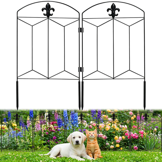 OHHANI Fence 10 Panels 26"x 24" Black Rustproof Metal Wire for Landscape Patio Yard Outdoor Decor