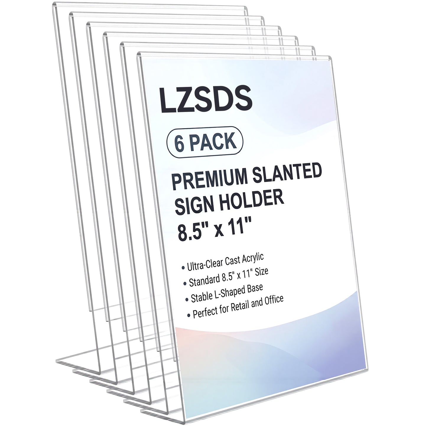 LZSDS Acrylic Sign Holder 8.5 x 11 in 6 Pack, Clear Slant Back Display Stand for Office Restaurant Store Trade Show