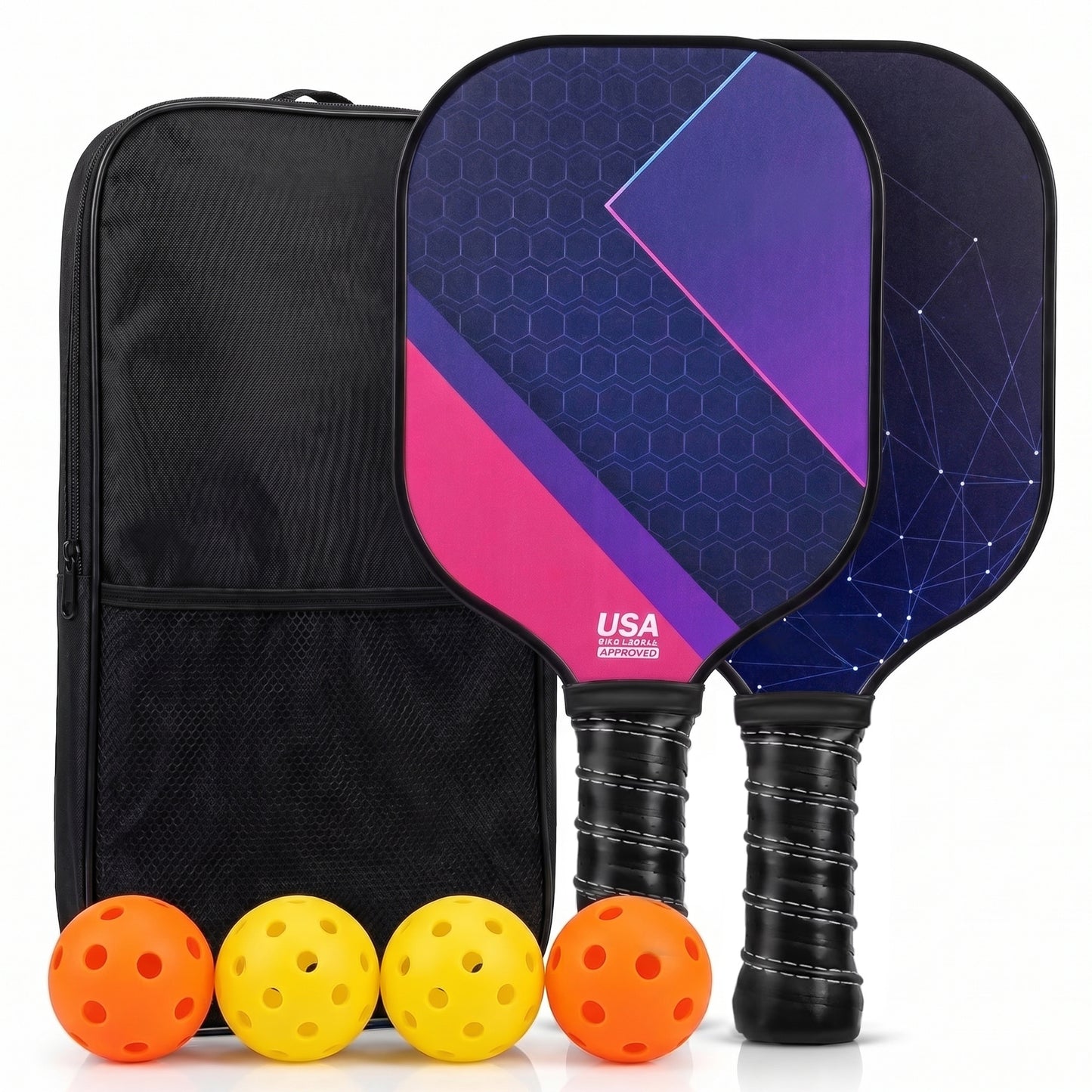 Feeray Pickleball Paddles Set, Fiberglass, Lightweight, 2 Rackets with 4 Balls