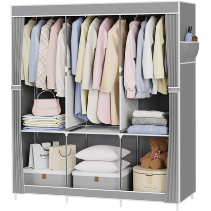 Riousery Portable Closet, 51 Inch Wardrobe Closet for Hanging Clothes 6 Storage Organizer Shelves, Grey