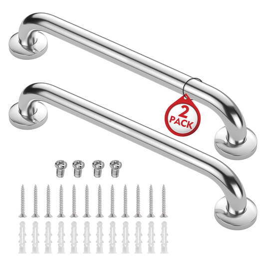 Hodvit 2 Pack 18 Inch Grab Bars for Bathtubs and Showers, Handicap Bathroom Safety Rail for Elderly, Anti Slip Shower Grab Bars Stainless Steel Shower Handle for Bathroom, Tub, Toilet, Bath (White)