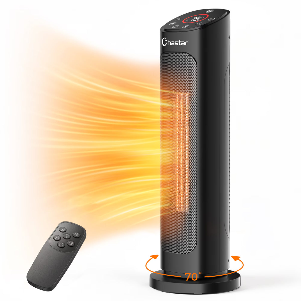 Chastar Black 1500W Electric Oscillating Ceramic Space Heater, 24 inch, with Remote, New