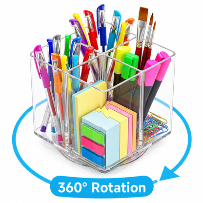 XSAPT Acrylic 4-Compartment Pen Holder, Clear, 1-Piece