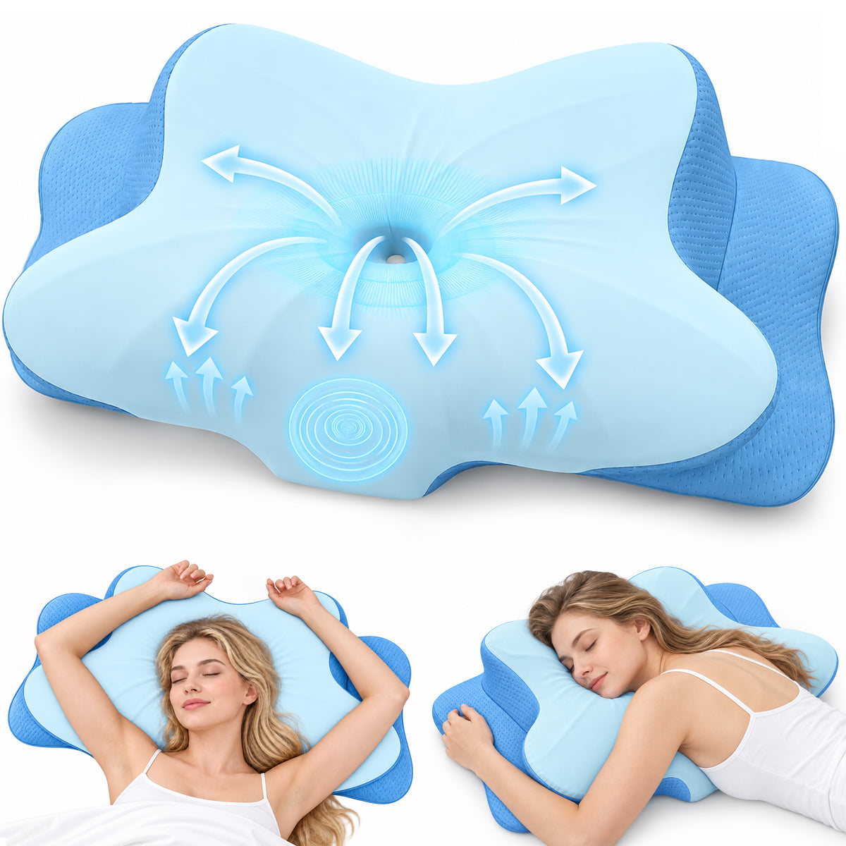 Alylo Cervical Neck Pillow for Neck Support, Contour Memory Foam Pillow with Arm Grooves, Ergonomic Bed Pillows for Side Back Stomach Sleepers, Gray