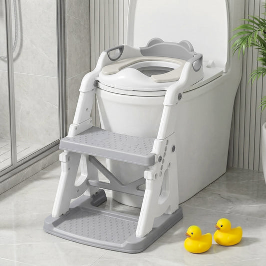 RUPOUN Adjustable Potty Training Seat with Step Stool, Toddler Potty Seat for Toilet, Anti-Slip & Splash Guard for Boys & Girls, Gray
