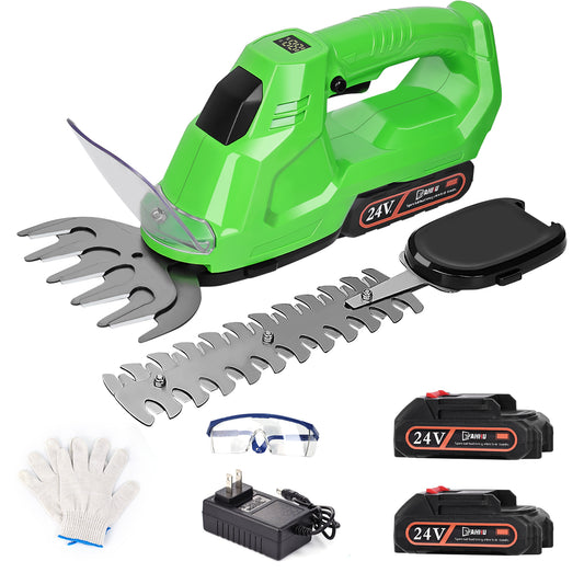 HOTREE 2-in-1 Cordless Hedge Trimmer and Lawn Mower, 1500 RPM, Battery Level Indicator, Suitable for Shrubs, Trees, Gardens, Patios, and Lawns.