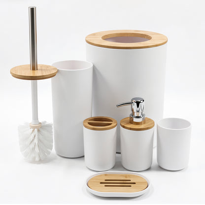 LZSDS 6 Piece Bathroom Accessory Set, Plastic Soap Dispenser with Trash Can and Toilet Brush for Vanity Countertop