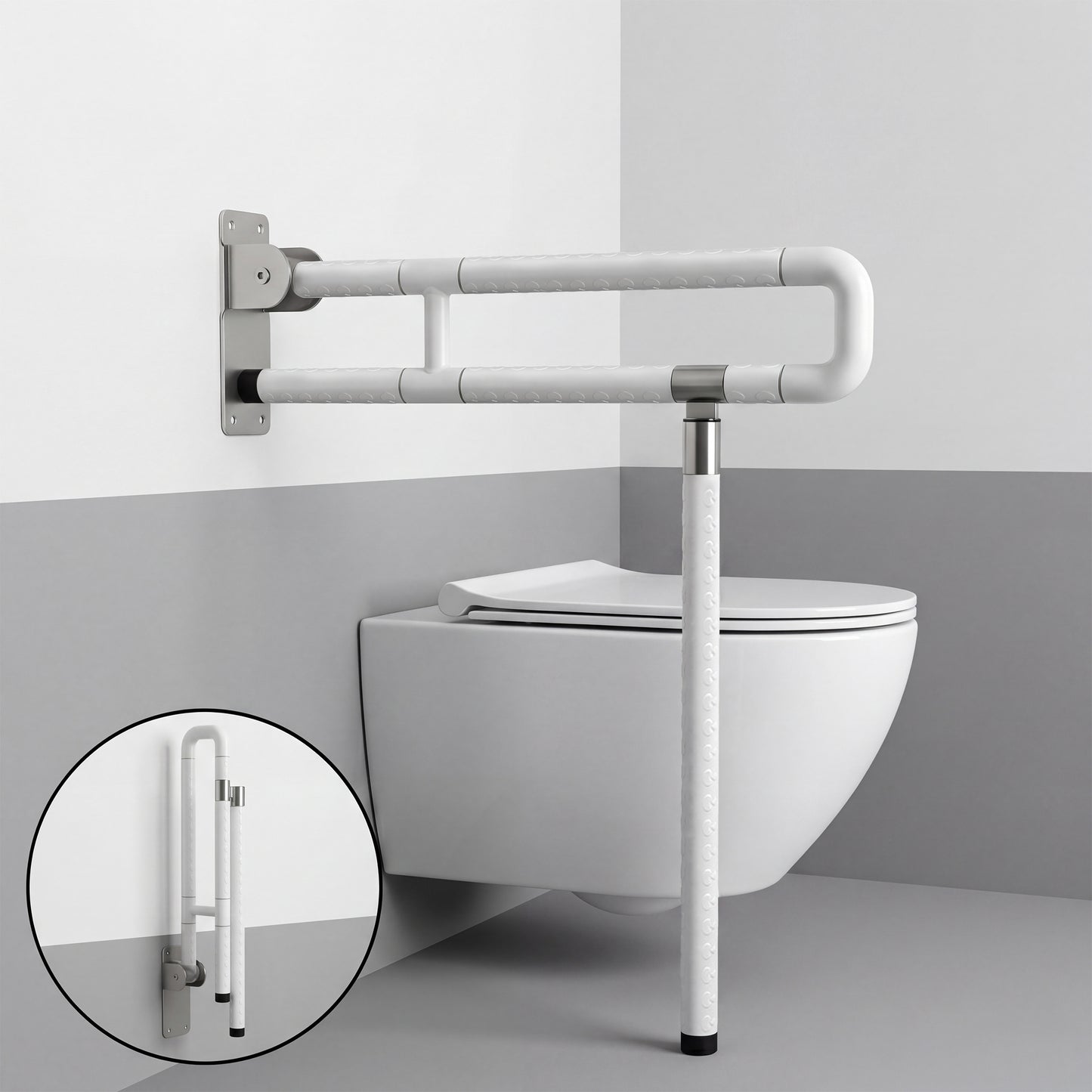 AOLIGO Foldable Toilet Grab Bar with Leg Support, Handicap Grab Bars for Bathroom, Toilet Safety Rails for Elderly Pregnant and Disabled