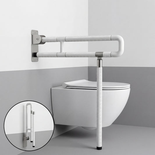 AOLIGO Foldable Toilet Grab Bar with Leg Support, Handicap Grab Bars for Bathroom, Toilet Safety Rails for Elderly Pregnant and Disabled