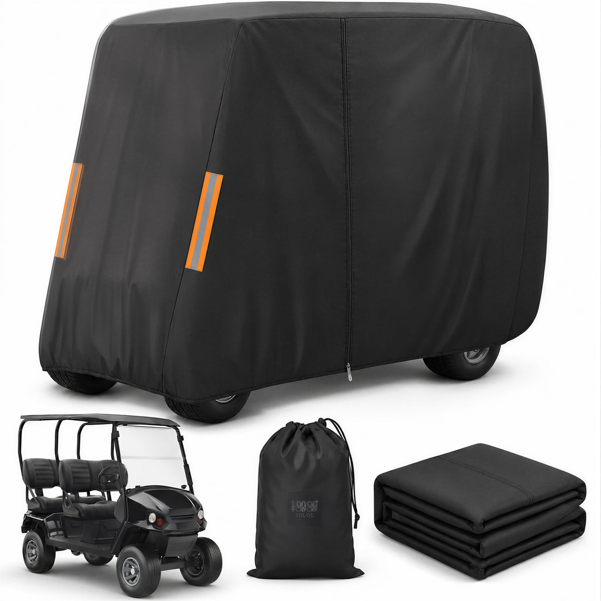 MORSUMA 112.2 Inch 210D Oxford Golf Cart Cover, Golf Cart Covers 4 Passenger, Black, 1-Pack