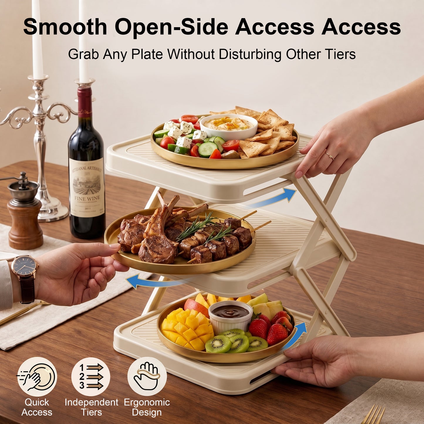 Alylo Kitchen Countertop Plate Organizer and Foldable Food Prep Rack, 3-Tier, ABS Plastic