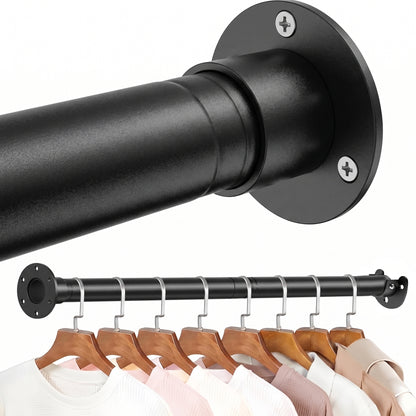 Riousery Heavy Duty Closet Rod, 17.7-67.7 Inch Adjustable Metal Closet Bar, Wall Mounted Clothes Hanging Rod, Sturdy Design, Matte Black