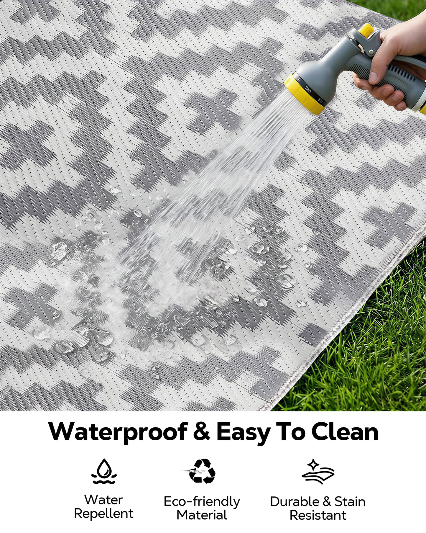 OHHANI Outdoor Rug, 6'x9', Waterproof Reversible Patio Rug, Plastic Straw Rug, RV Patio Deck Beach Gray