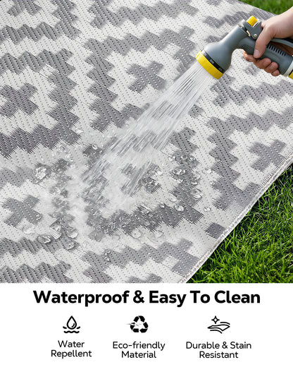 OHHANI Outdoor Rug, 6'x9', Waterproof Reversible Patio Rug, Plastic Straw Rug, RV Patio Deck Beach Gray