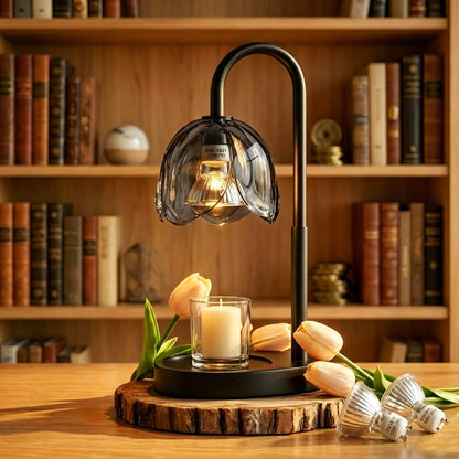 AOLIGO Candle Warmer Lamp with Timer Dimmable Wax Melt Warmer for Jar Candles Adjustable Height Black Petal Style Candle Lamp Home Decor Gift for Women Mom Housewarming