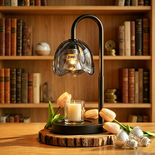 AOLIGO Candle Warmer Lamp with Timer Dimmable Wax Melt Warmer for Jar Candles Adjustable Height Black Petal Style Candle Lamp Home Decor Gift for Women Mom Housewarming