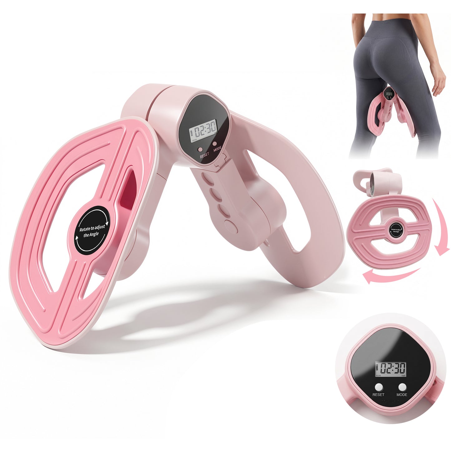 Smart Thigh and Leg Exerciser for Women, Lower Body Resistance Trainer with Digital Counter, Adjustable Length Home Gym Equipment, Pink