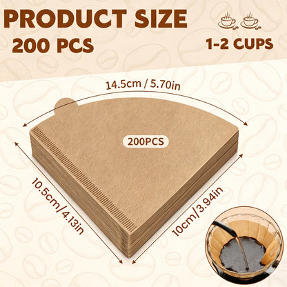 M Buder 200 Count Cone Coffee Filters 1-2 Cup, Unbleached Natural Disposable Paper Filters for Pour over and Coffee Maker