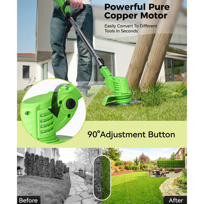HOTREE Cordless String Trimmer Battery Powered 21V - Trimmer, Edger, and Mower with Multiple Blades for Garden