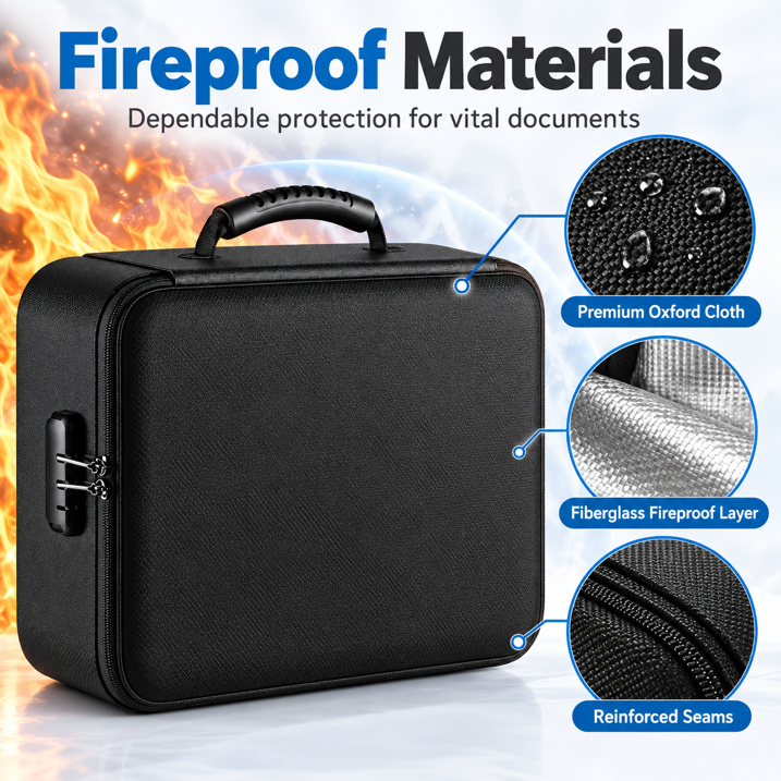 YWXZZYF Fireproof Document Box with Lock Fiberglass Water Proof Safe Storage Case 14.57 in / 37 cm