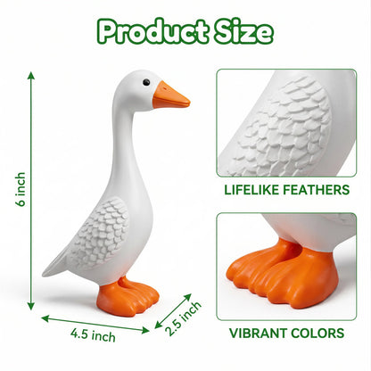 OHHANI 7-Inch Resin Porch Goose Statue, Miniature Desktop Figurine for Home & Office Decor, White