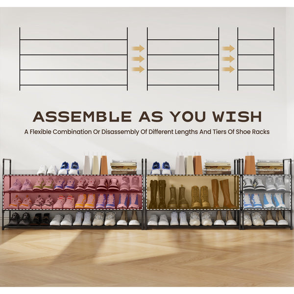Riousery 4-Tier Stackable Shoe Rack, Expandable & Adjustable Shoe Organizer Storage Shelf