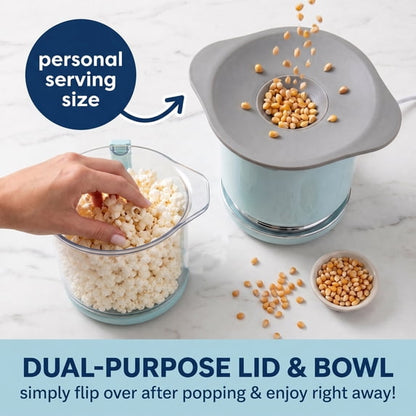 Casualife Hot Air Popcorn Maker, 1200W Oil-Free Popper with Dual-Purpose Serving Bowl, Compact Nesting Storage, Light Blue