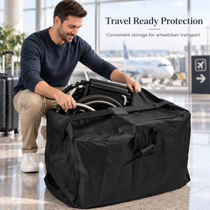 GONCON Foldable Wheelchair Bag Waterproof Large Capacity Oxford Cloth Travel Carrier for Travel Outdoor Black, 45.3 x 31.5 x 15.7 inches / 115 x 80 x 40 cm