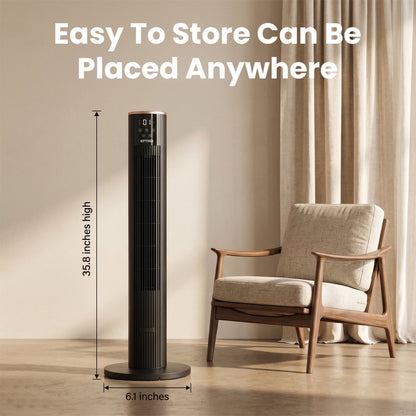 NFTIGB 36'' Tower Fan with Remote, 70° Oscillating Bladeless Floor Fan for Bedroom, 3 Modes, 12H Timer, Digital Display, Black