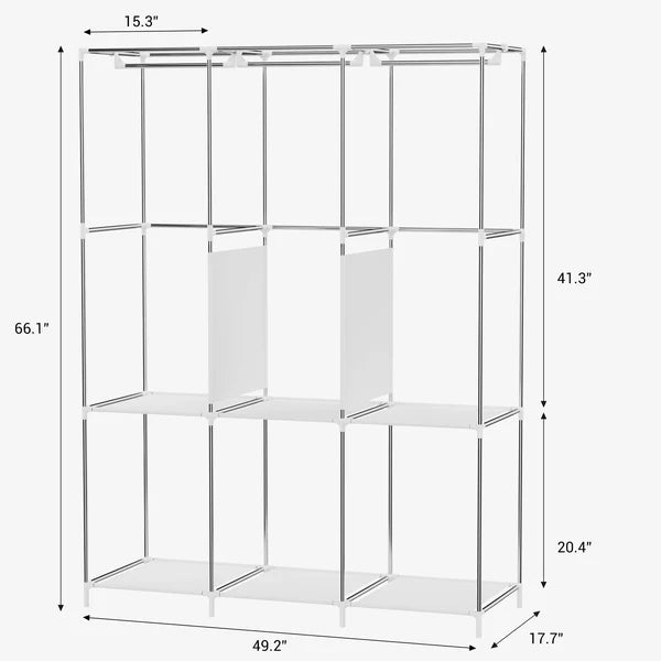 Riousery Portable Closet, 51 Inch Wardrobe Closet for Hanging Clothes 6 Storage Organizer Shelves, Grey