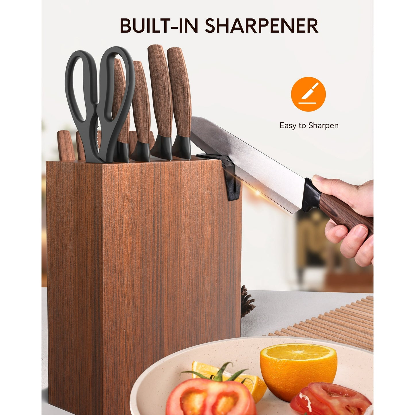 Younghome Kitchen Chef Knife Set, 13 Pcs High Carbon Stainless Steel Sharp Knife Set with Block Built-in Sharpener, Razor-Sharp