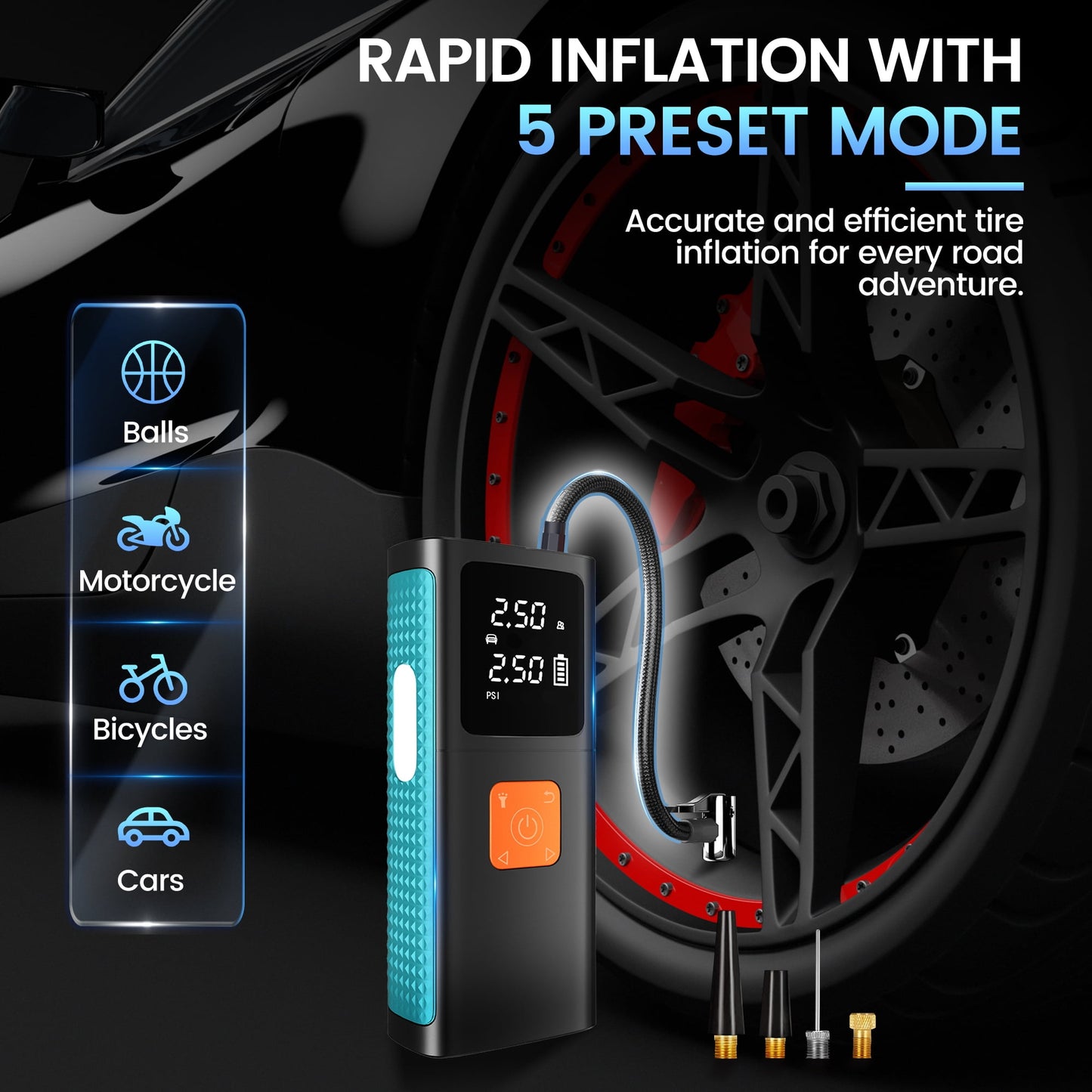 Floray Car Jump Starter with Air Compressor – 16V Jump Pack & Tire Inflator with 5 Pressure Modes, Power Bank, Emergency LED Light, and Smart Safety Protection