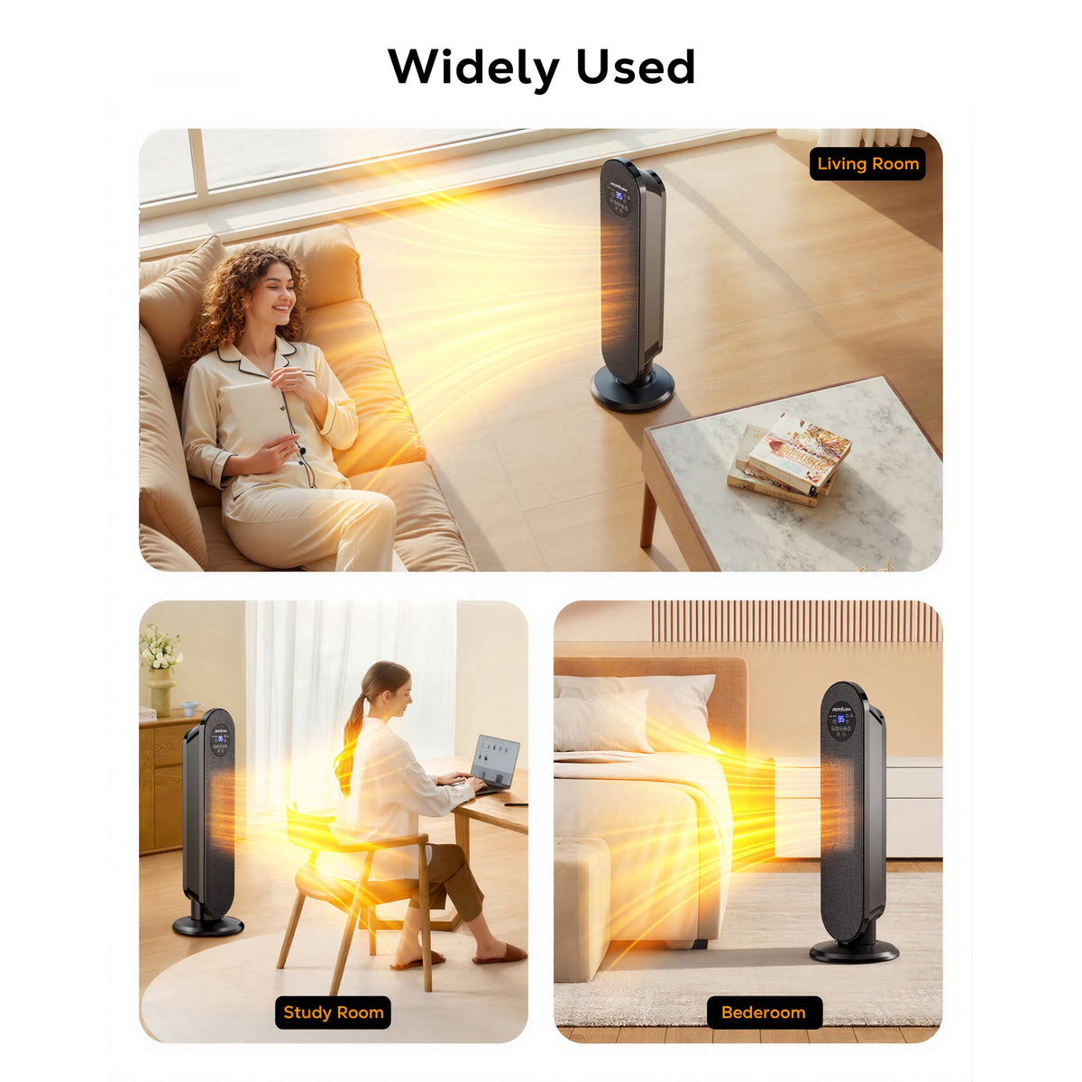 MORSUMA 25" PTC Space Heater, 1500W Ceramic Tower Heater with ECO Mode, Remote Control, 12H Timer, Oscillation, LED Display, Black