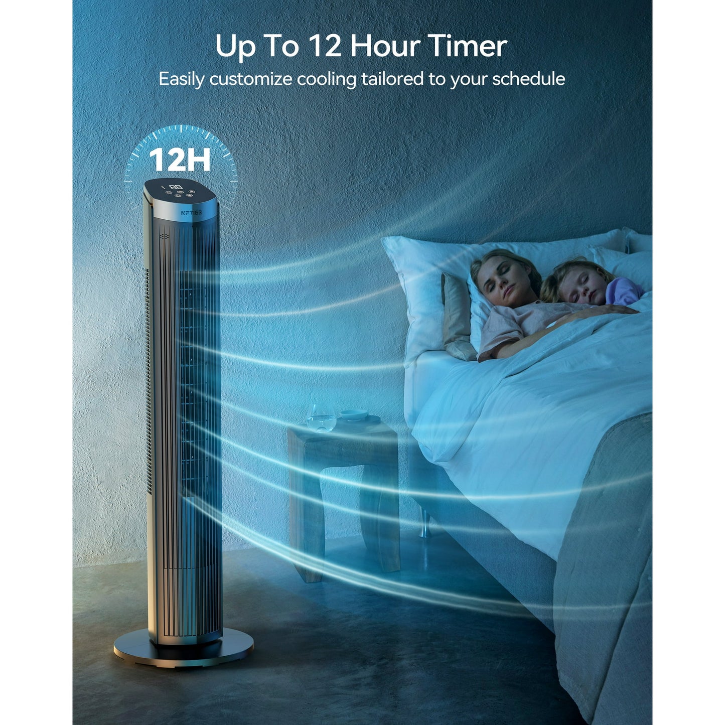 NFTIGB 40 inch Tower Fan Bladeless Fan for Bedroom, 70° Oscillating, 5 Speeds 3 Modes with Remote