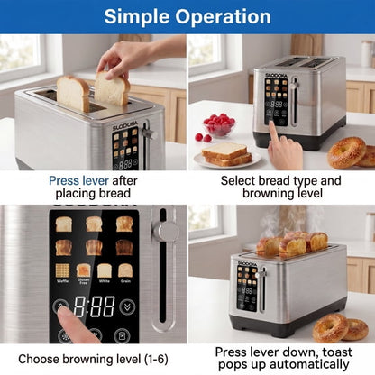 Suodoka 4-Slice Long Slot Toaster, Digital Touch Control with 6 Shade Settings, 5 Functions & 9.84" Extra-Wide Slots