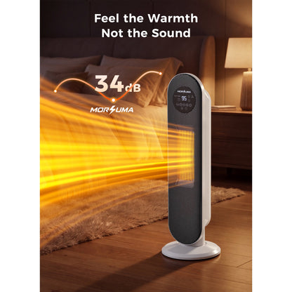 MORSUMA 25" White Tower Heater with Remote Control, 1500W PTC Electric Space Heater with ECO Mode, LED Display, Timer and Adjustable Thermostat for Home Office Bedroom