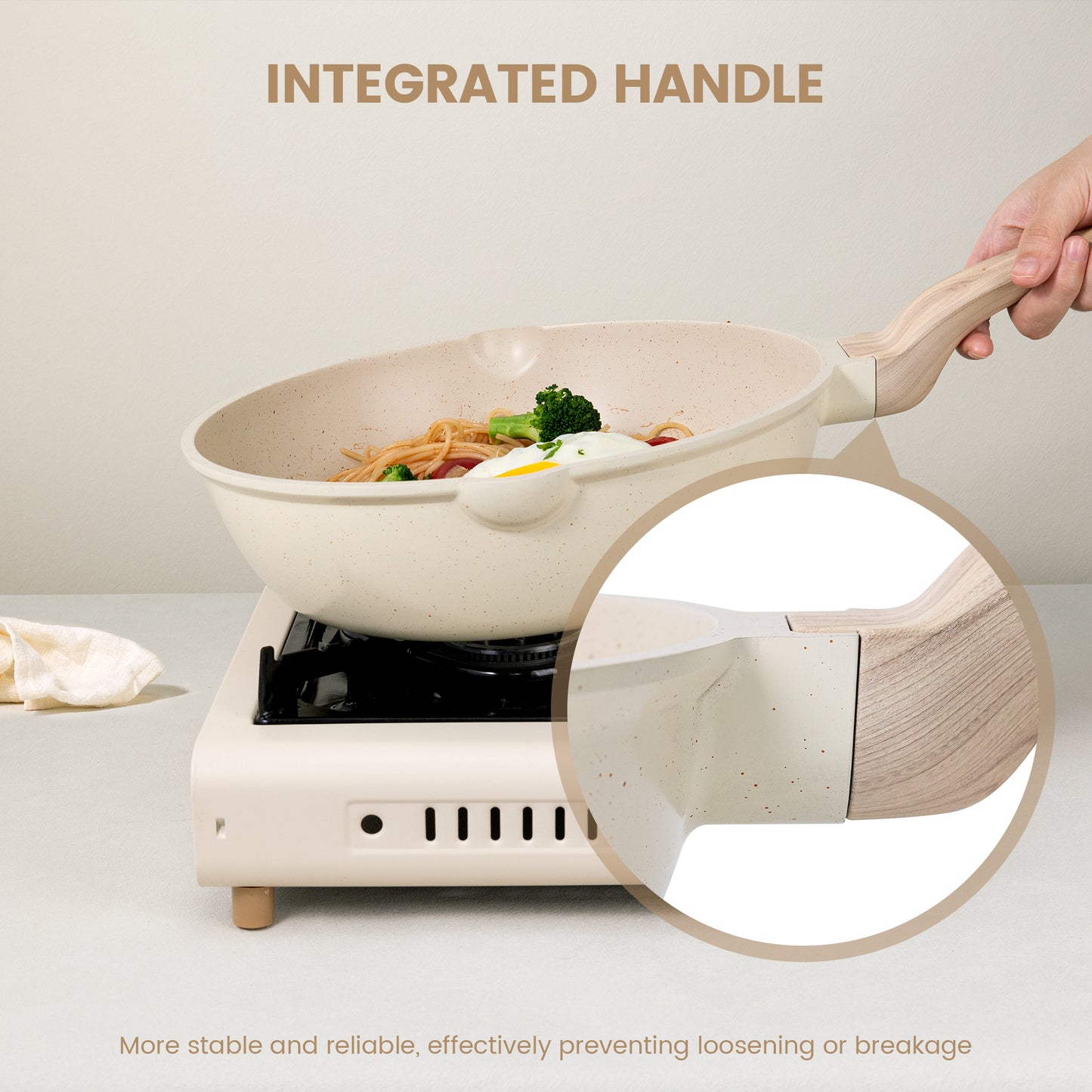 Younghome 14 Pcs Nonstick Pots and Pans Cookware Set, Kitchen Cooking Sets Easy Clean, Beige Granite