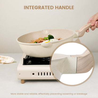 Younghome 14 Pcs Nonstick Pots and Pans Cookware Set, Kitchen Cooking Sets Easy Clean, Beige Granite