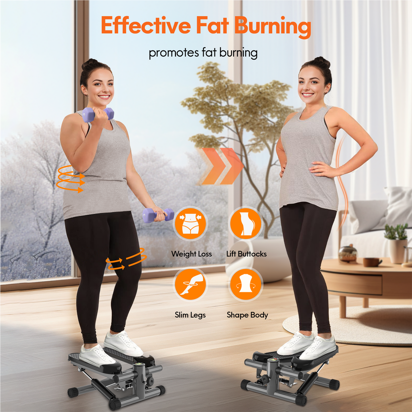 OPMUKIN Mini Stepper for Exercise, Stair Steppers Workout at Home with Resistance Bands & LCD Monitor, Cardio Fitness Equipment Machine with 330LBS Capacity