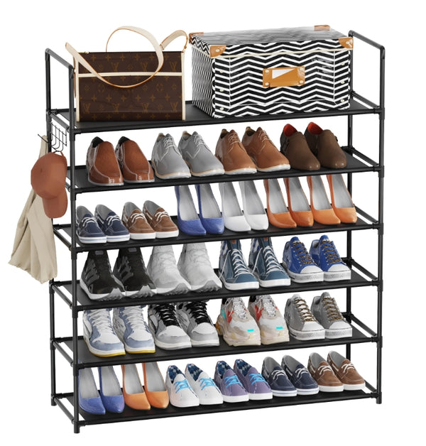 Riousery 6 Tier 38.4 Inch Shoe Rack for Entryway Closet, Shoe Storage Organizer Hold Up 35 Pairs Shoe, Shoe Shelf with Black Non-woven Fabric