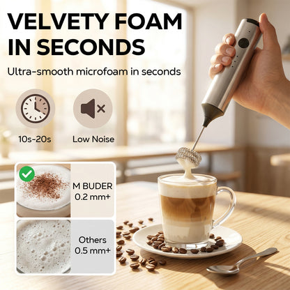 M Buder Milk Frother, Handheld Foam Maker and Electric Egg Whisk, 3 Speed Rechargeable Coffee Frother Wand with 2 Detachable Whisks, Silver