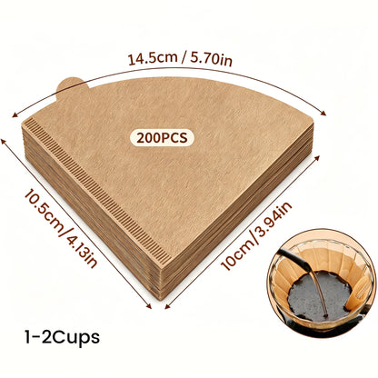 M Buder 200 Count Cone Coffee Filters 1-2 Cup, Unbleached Natural Disposable Paper Filters for Pour over and Coffee Maker