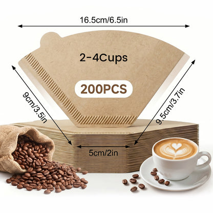 M Buder 200 Count Coffee Filters 2-4 Cup, Unbleached Coffee Filters, Natural Disposable Filter Paper for Coffee Maker