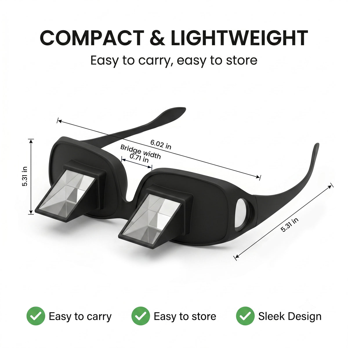 XSAPT Lazy Glasses with 90 Degree Matte ABS Prism for Lying Down Reading and Watching TV, Black, 1-Pack