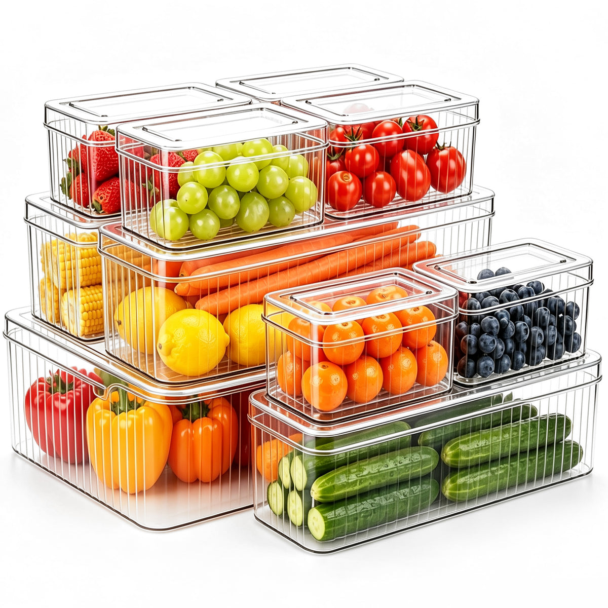 M Buder 10 PCS Fruit Storage Containers for Fridge, Food Storage Containers with Removable Colander, Leakproof Fridge Organizer Bins For Fruits, Vegetables, Snacks Keeper Fresh